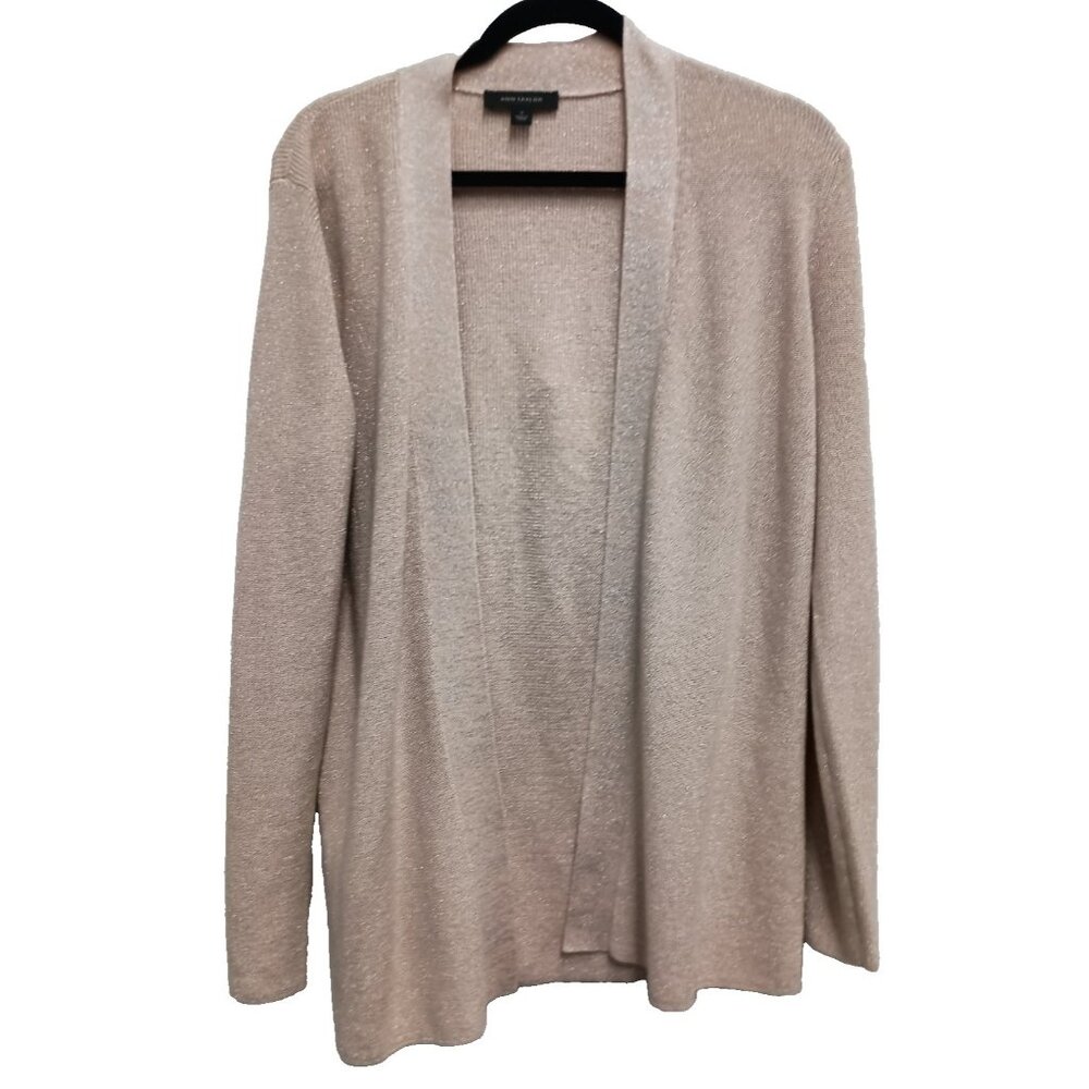 Ann Taylor Cardigan Womens Medium Dusty Pink Metallic Minimalist Capsule Holiday
